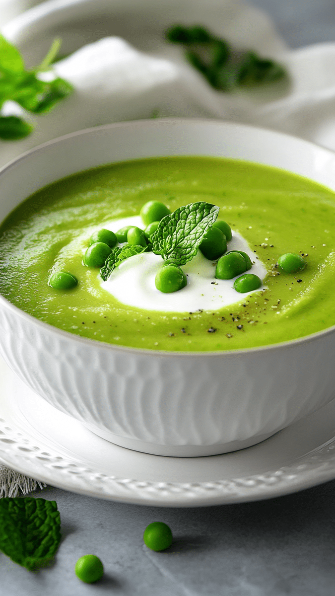 Close up of creamy pea soup texture