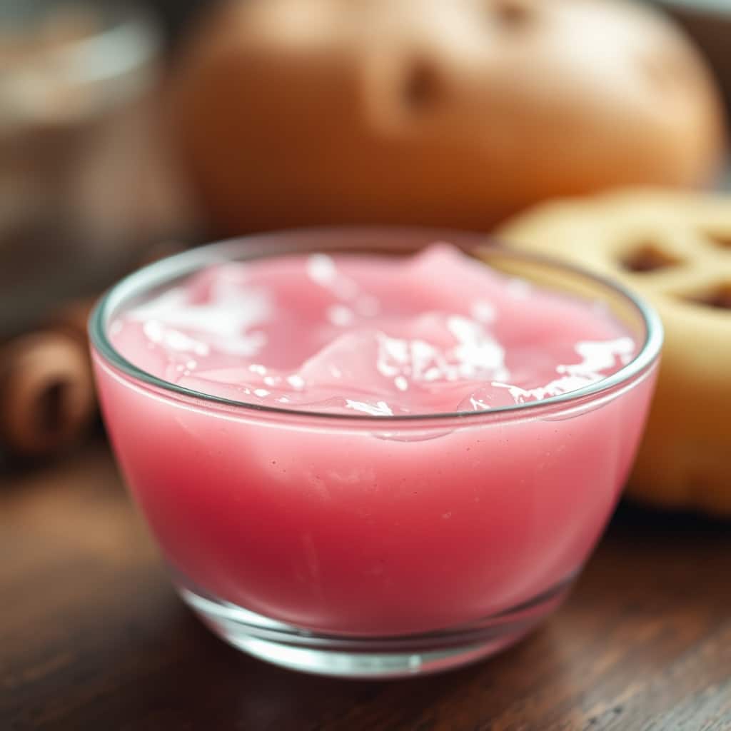 Close-up of wobbly pink gelatin.