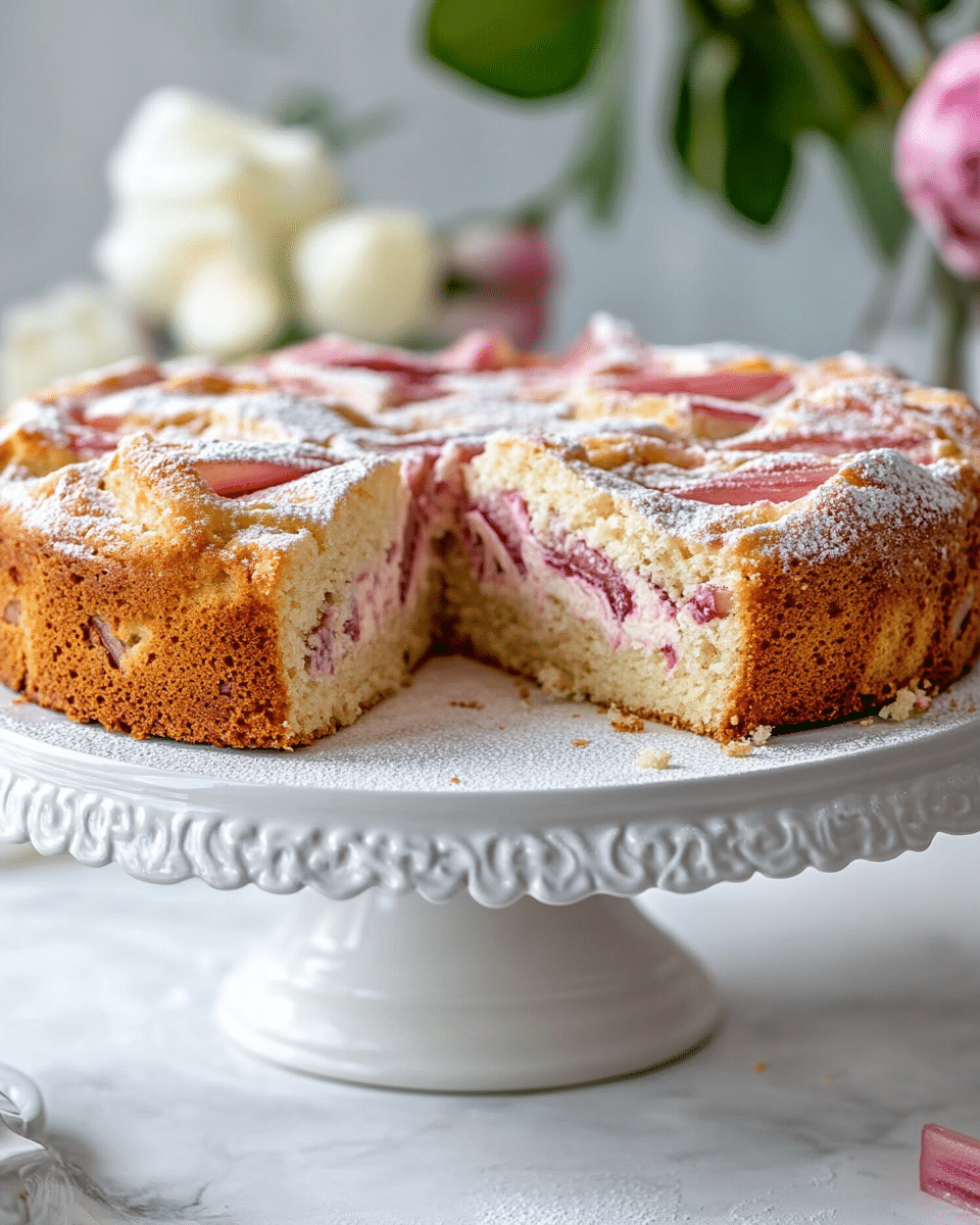 Close-up of rhubarb cake texture