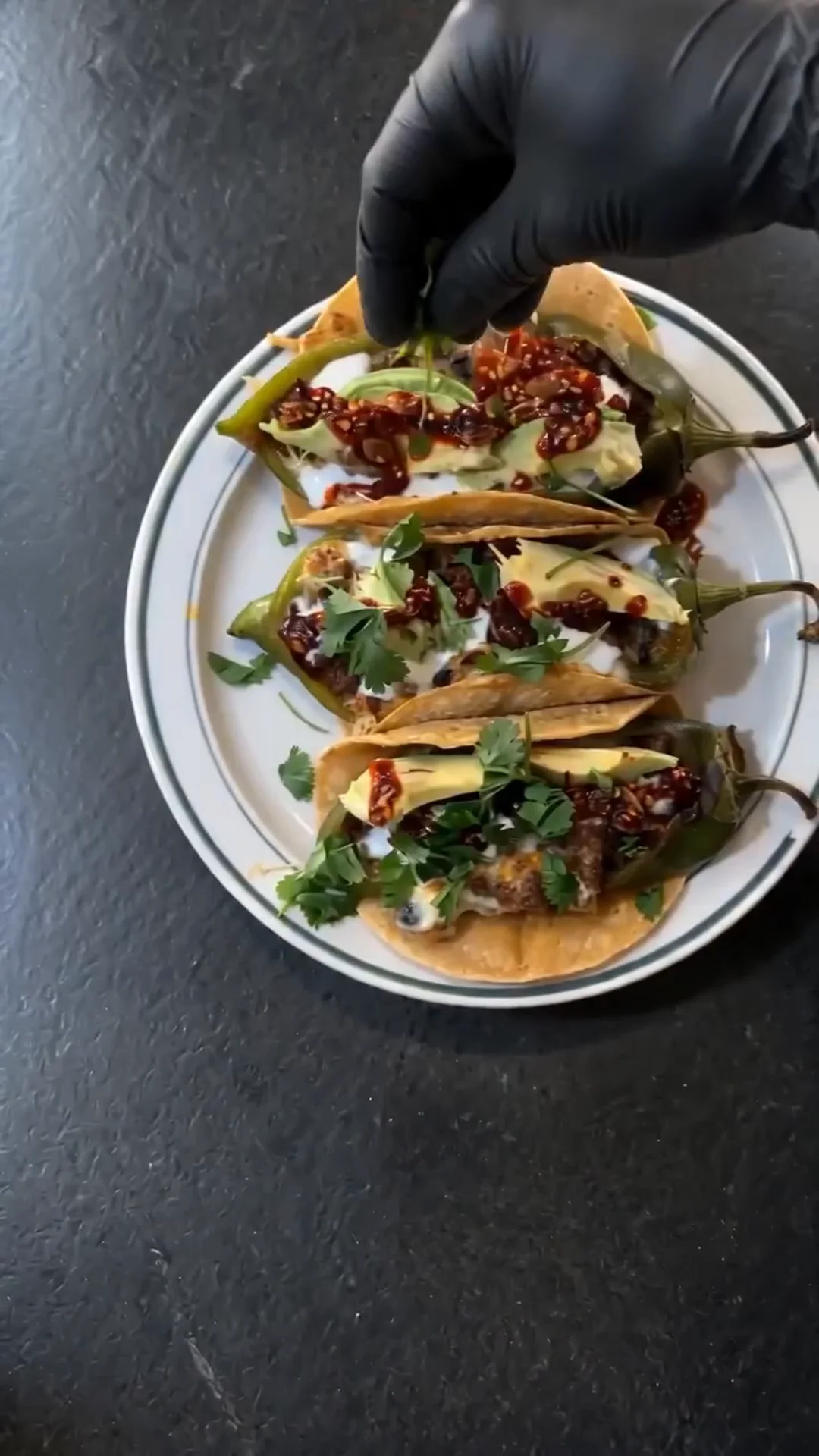 Roasted Anaheim Chile Tacos with Seasoned Beef and Cheese