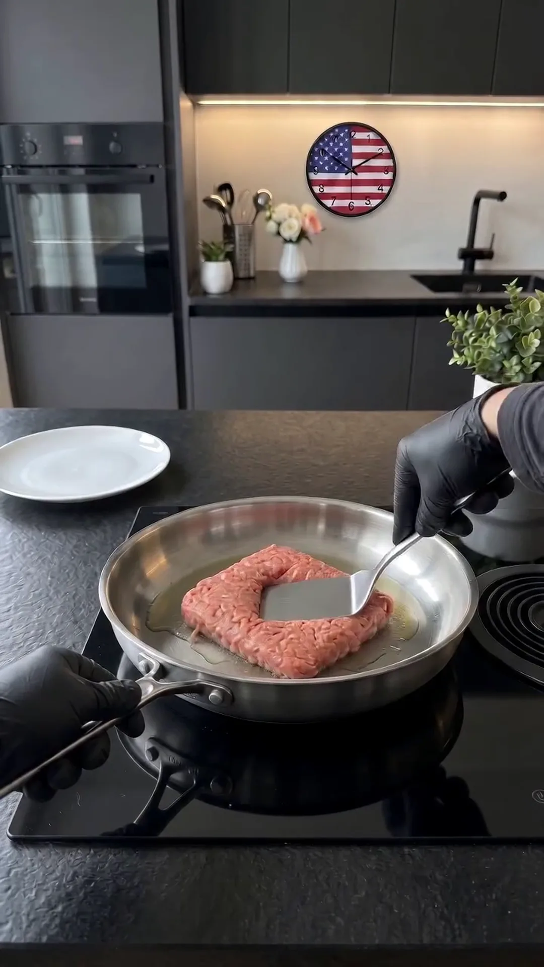 Savory Pan-Seared Cabbage and Ground Chicken Skillet Recipe – Cooking a raw meat patty in a pan