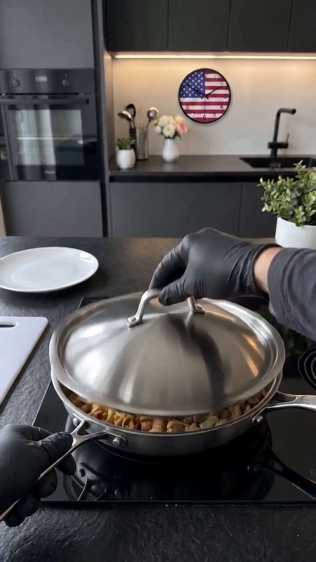 Savory Pan-Seared Cabbage and Ground Chicken Skillet Recipe – A person is cooking food in a pan on a stove