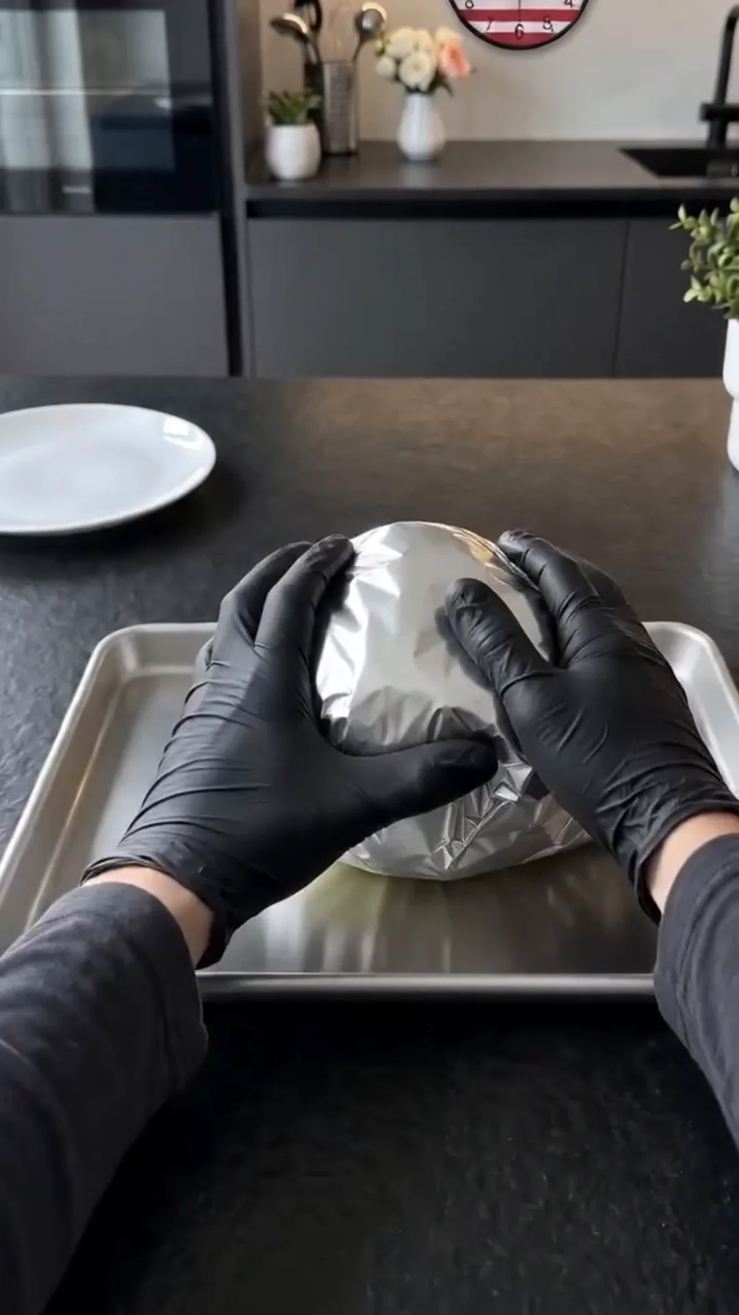 Slow Roasted Whole Cabbage with Savory Butter Sauce – Wrapping a dish in foil, placing it on a tray