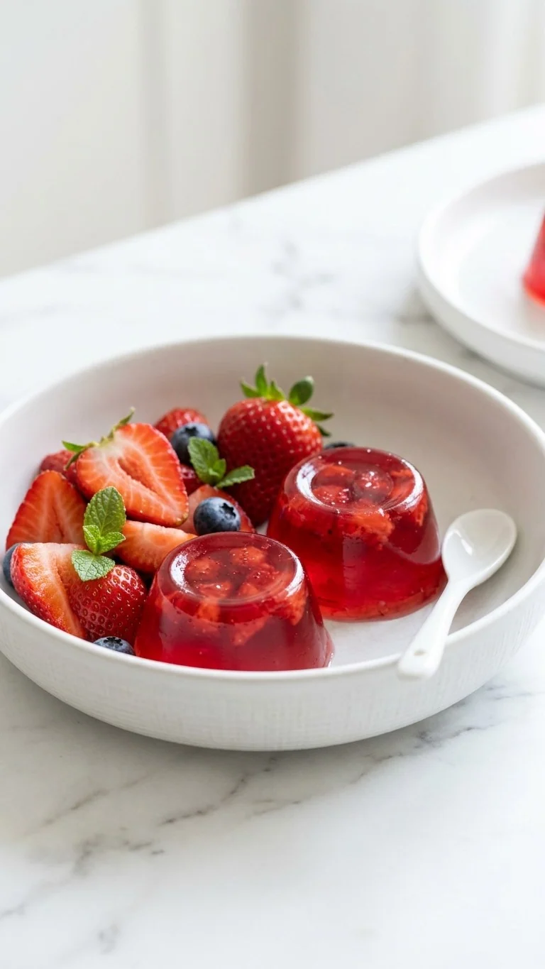 Homemade Strawberry Gelatin Cups with Fresh Fruit