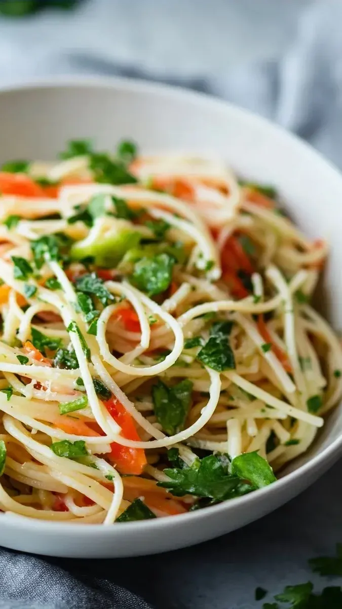 Close-up of vegetarian pasta salad