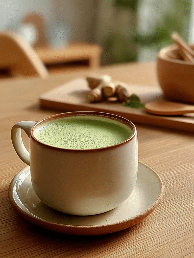 Japanese Mounjaro drink in ceramic cup with ginger