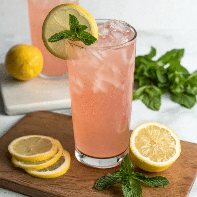 Japanese Pink Salt Weight Loss Recipe pink drink with lemon slices and mint.