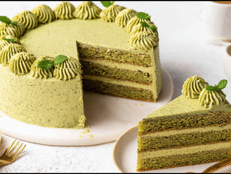 Three-Layer Matcha Cake Recipe with Green Tea Frosting