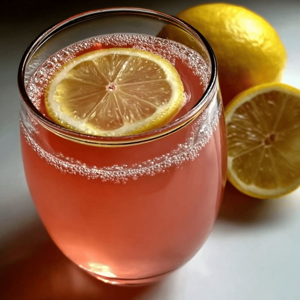 glass of pink salt trick recipe and lemon