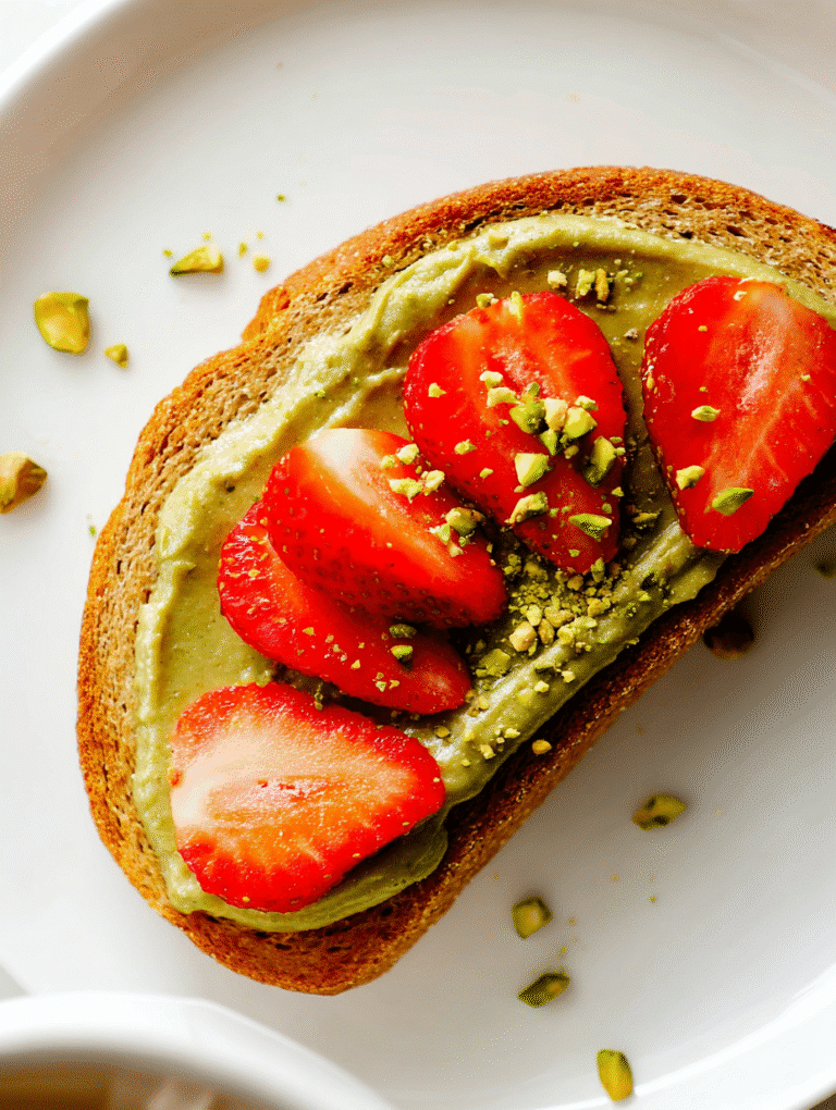 Pistachio butter toast with strawberries