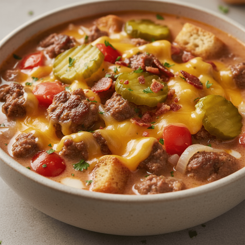 Crockpot Cheeseburger Hamburger Soup