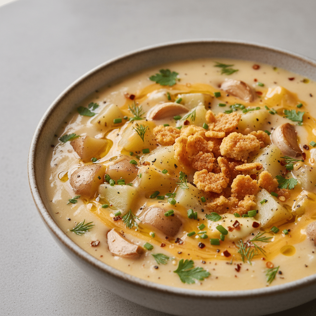 Hearty Cheddar Garlic Herb Potato Soup Recipe