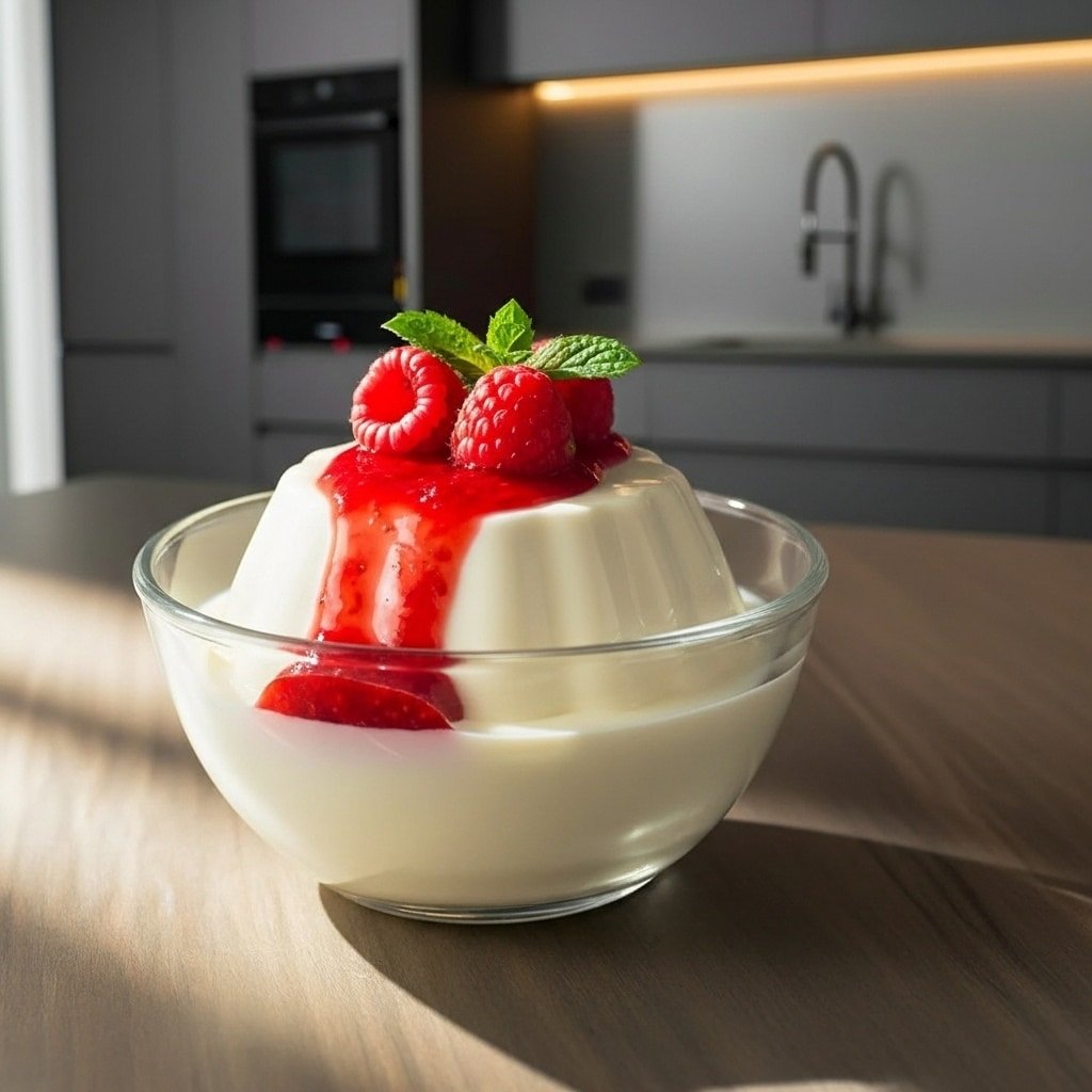 Panna cotta with raspberries