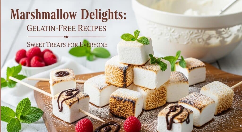 Marshmallow Recipe Without Gelatin featuring finished vegan marshmallows served as gelatin-free dessert treats