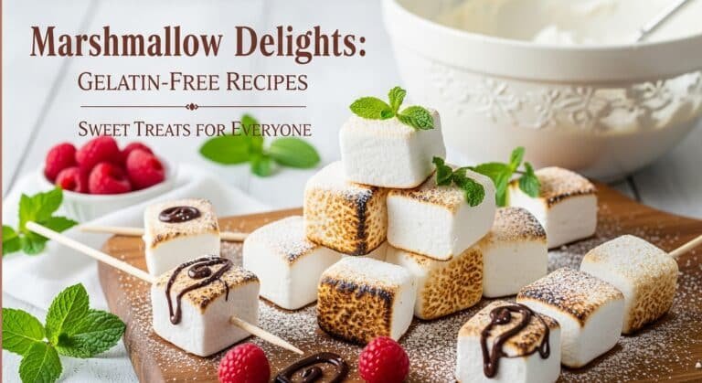 Marshmallow Recipe Without Gelatin featuring finished vegan marshmallows served as gelatin-free dessert treats