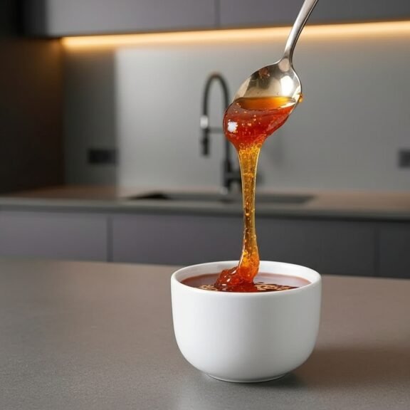 Syrup dripping from spoon