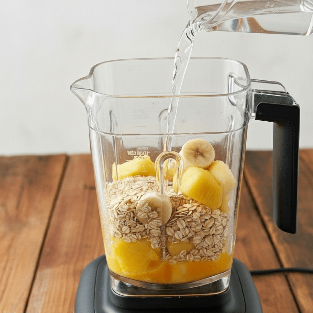 Mix Pineapple, Banana And Oats Cooking Close-Up Asked mix pineapple, banana and oats cooking frequently close-up