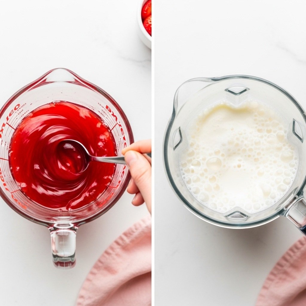 strawberry jello whip cooking ingredients close-up
