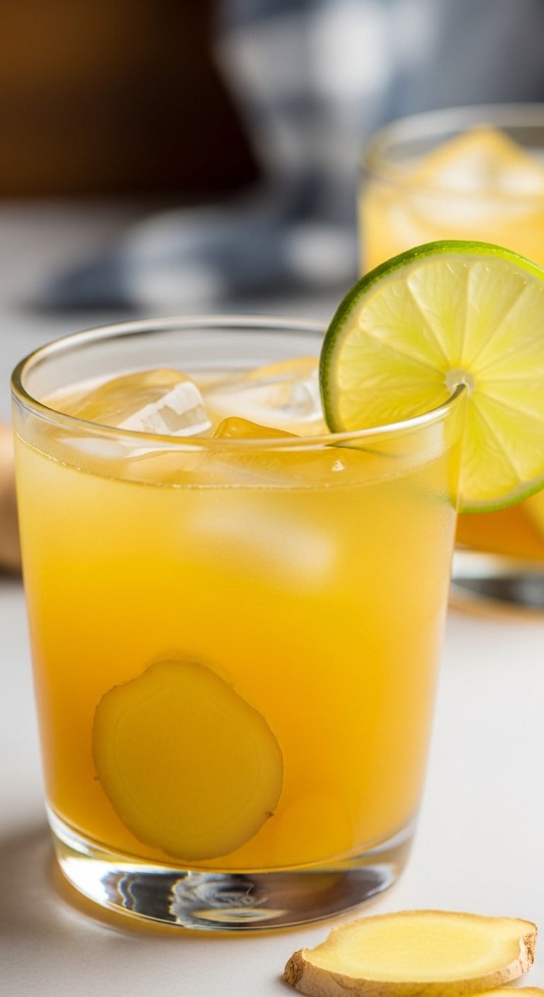 golden ginger lime mocktail cooking ingredients close-up