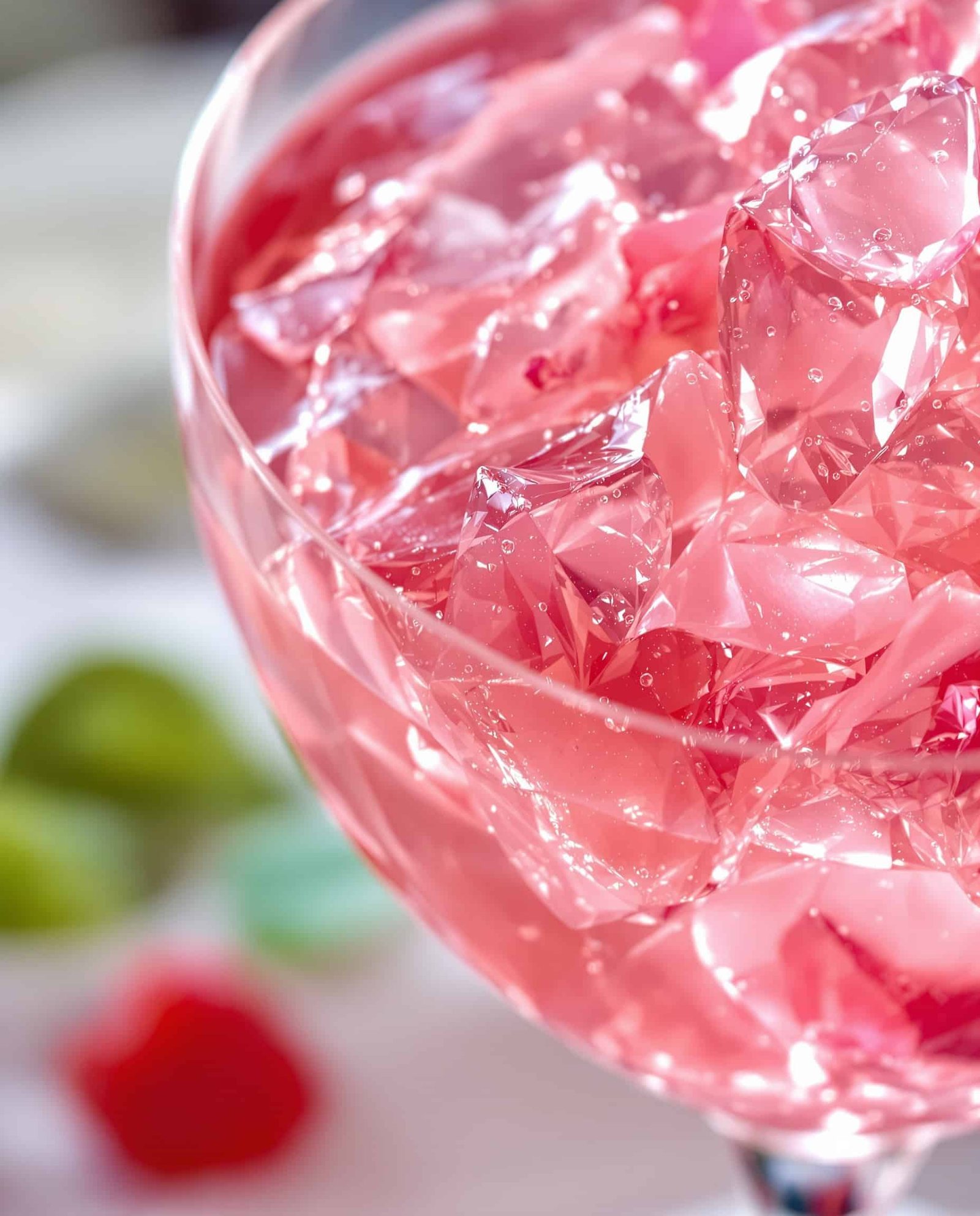 Close-up of jiggly rose-pink gelatin, 5 second gelatin trick
