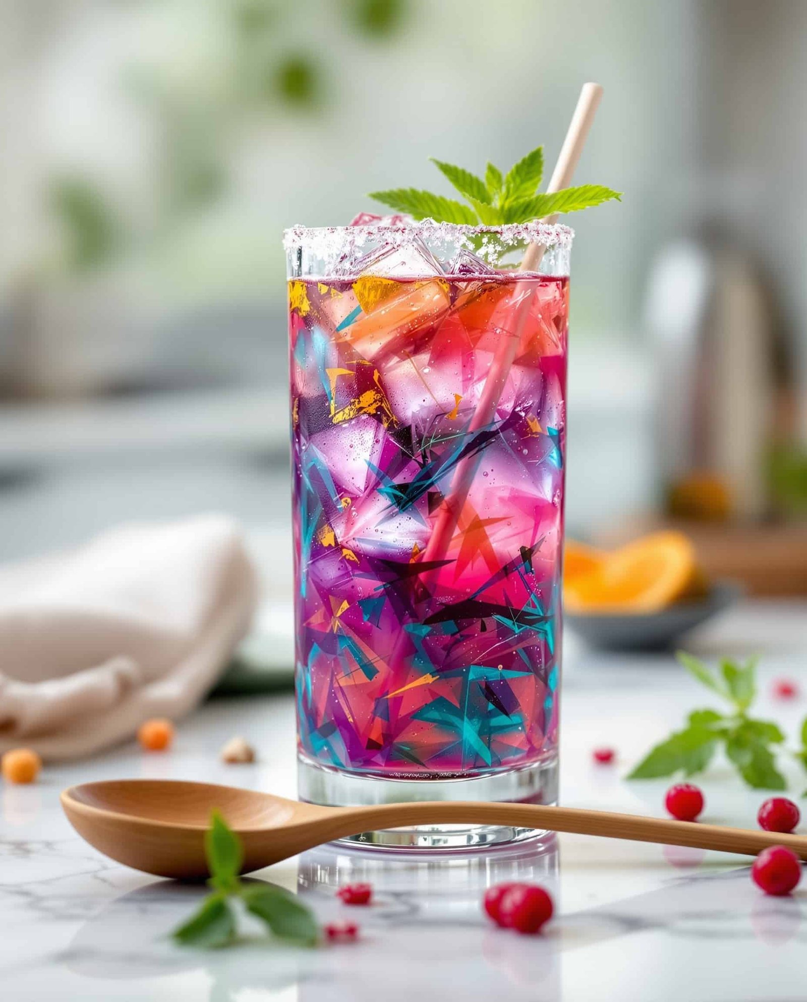 Close-up of multicolore adrenal cocktail with cream of tartar.