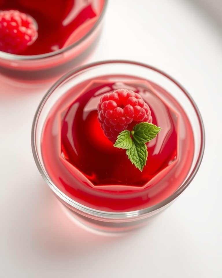 Close-up of berry gelatin with raspberry and mint for intermittent fasting