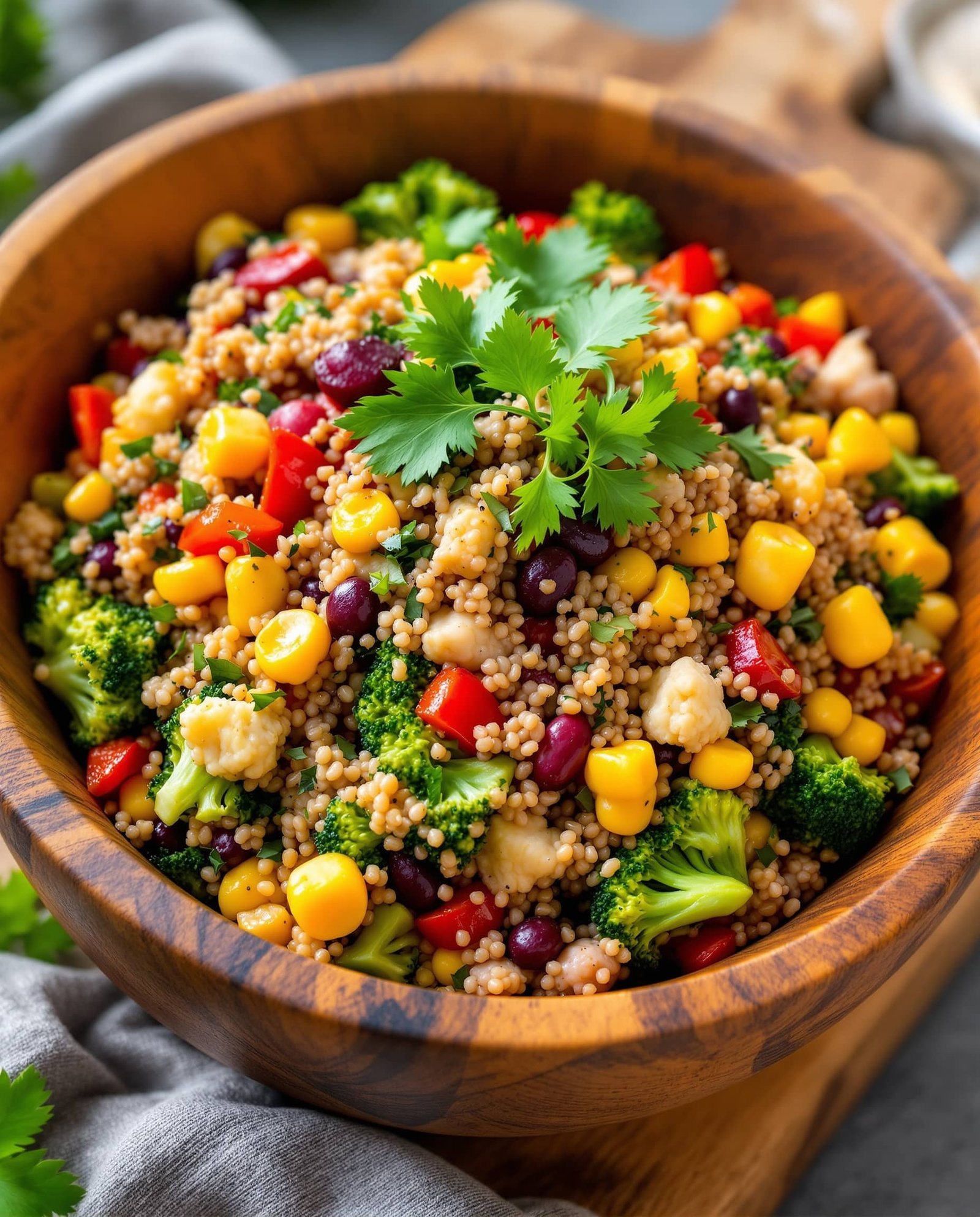 Close-up of multicolore hormone balancing meal plan with fresh cilantro.