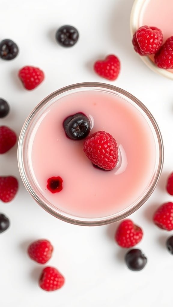 Close-up of Jillian Michaels Pink Gelatin Recipe with berries