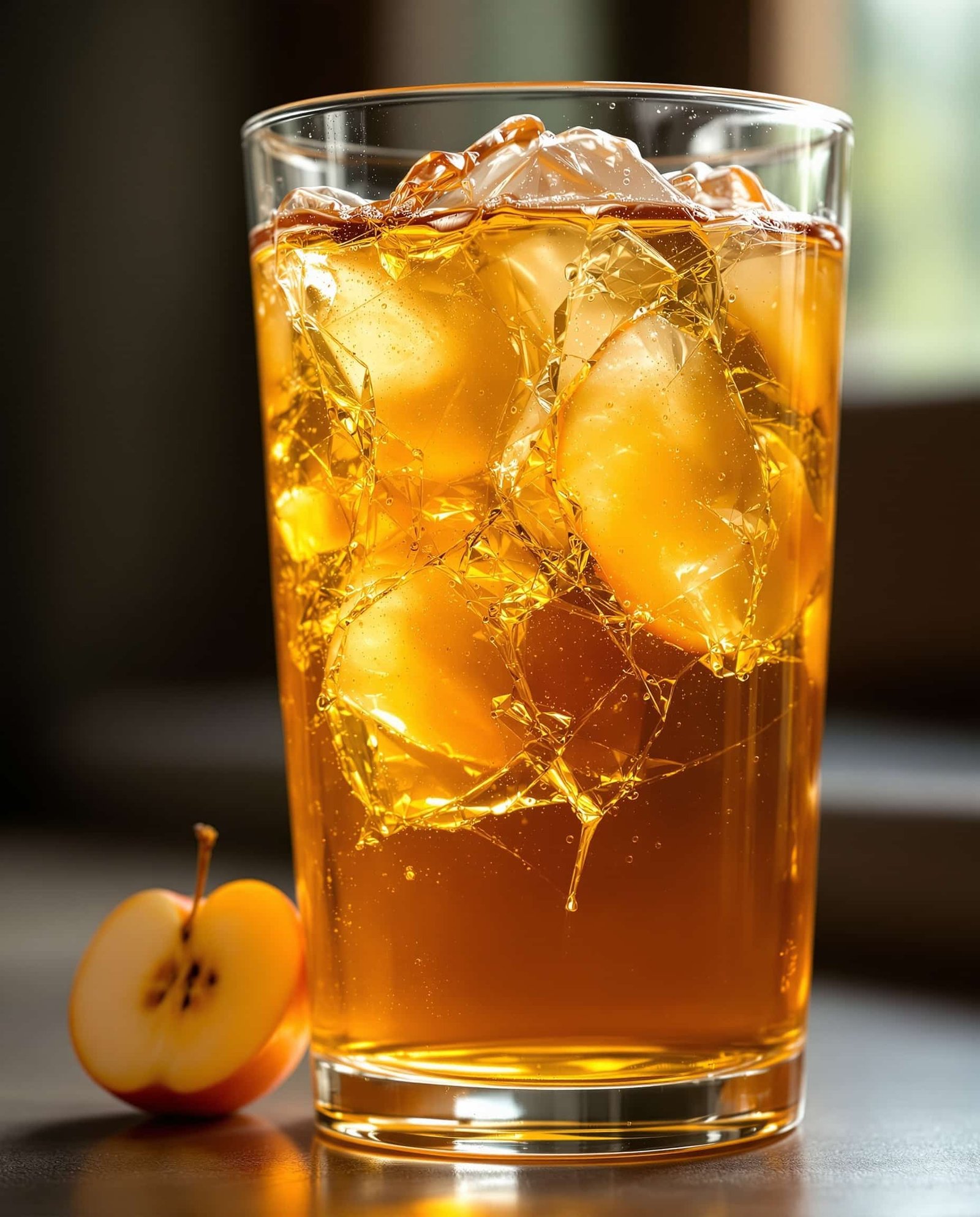 Close-up of amber-doré apple cider vinegar diet drink