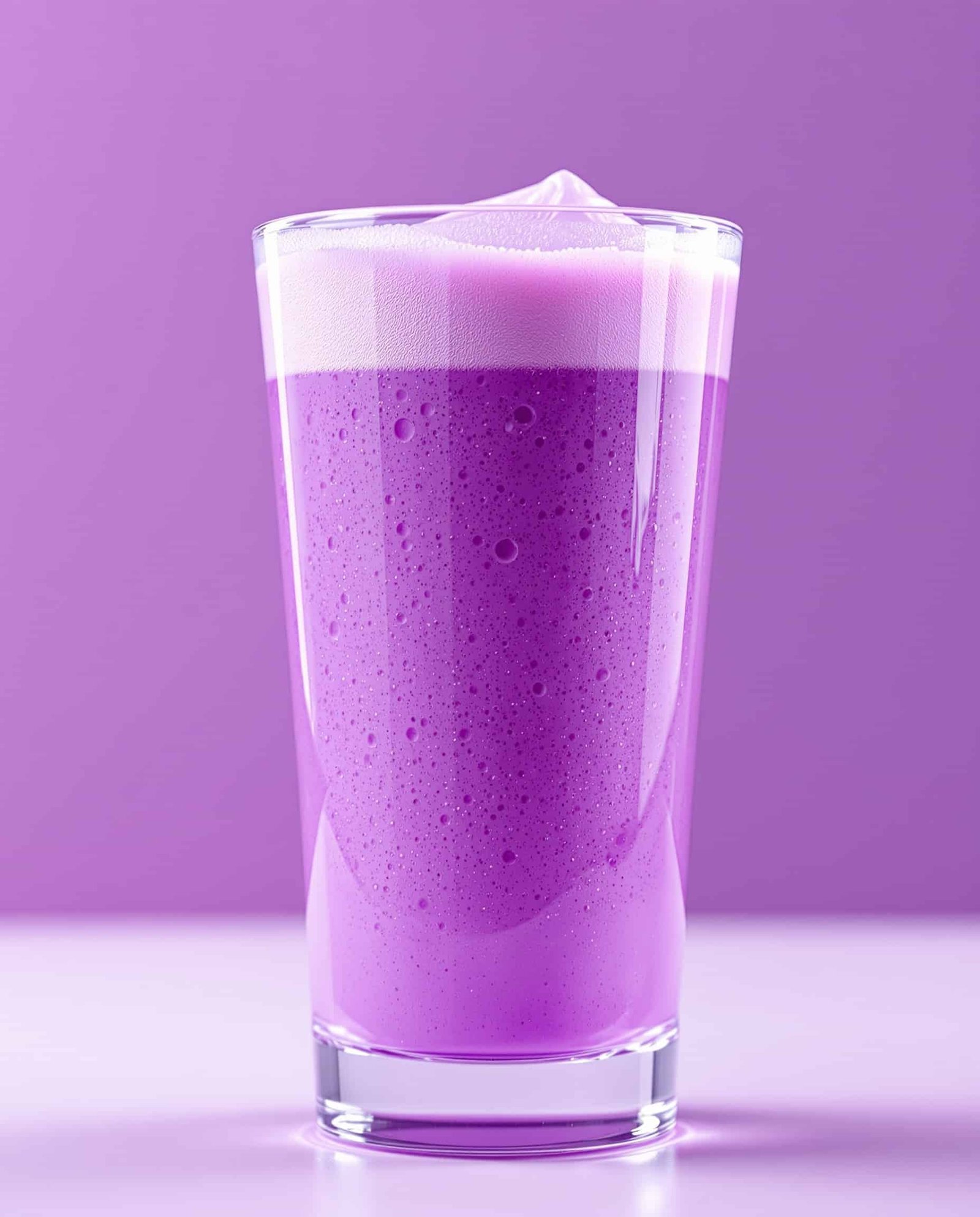 Close-up of violet-blanc bariatric jello protein shake.