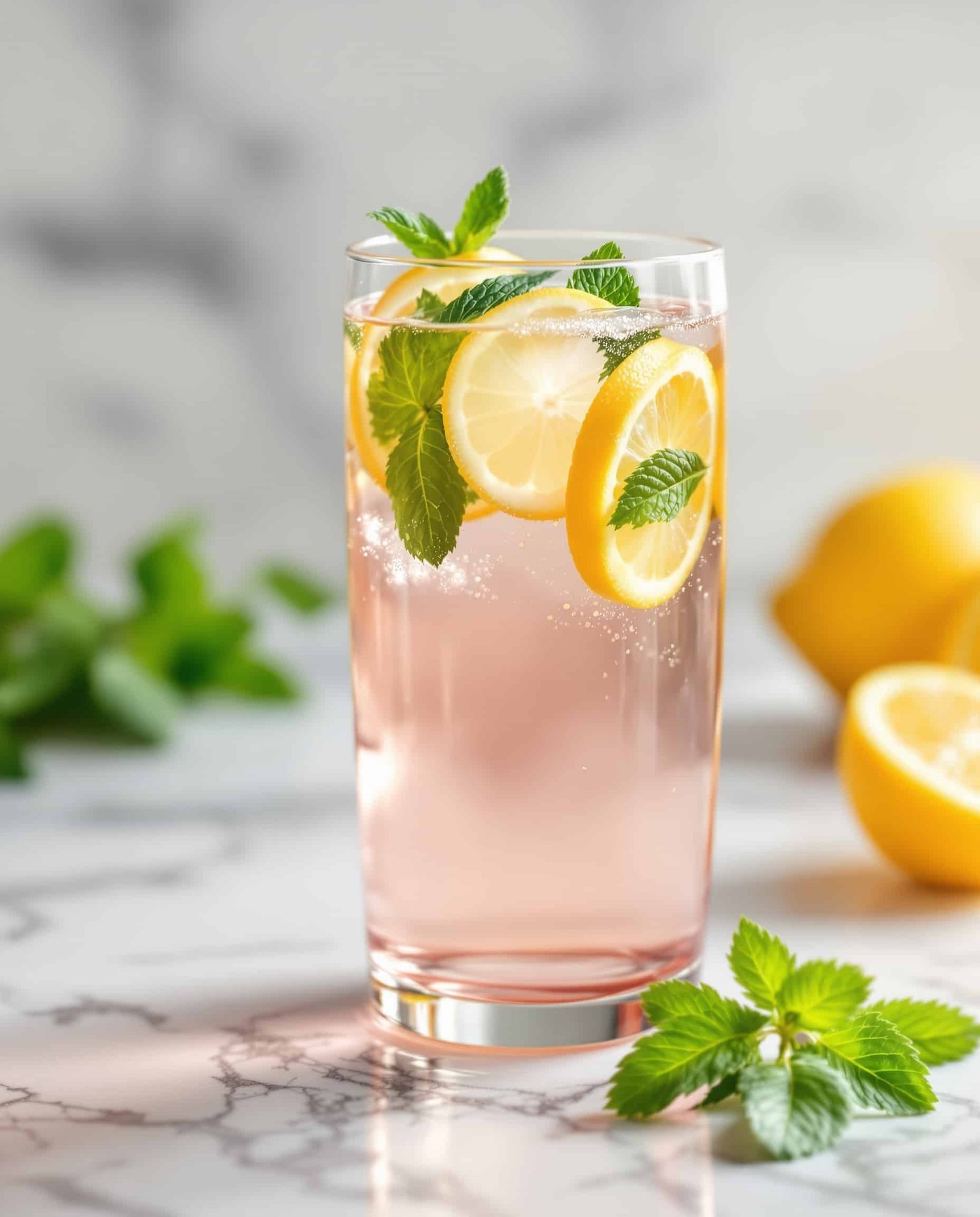 Close-up of rose-ambre celebrity weight loss drink.