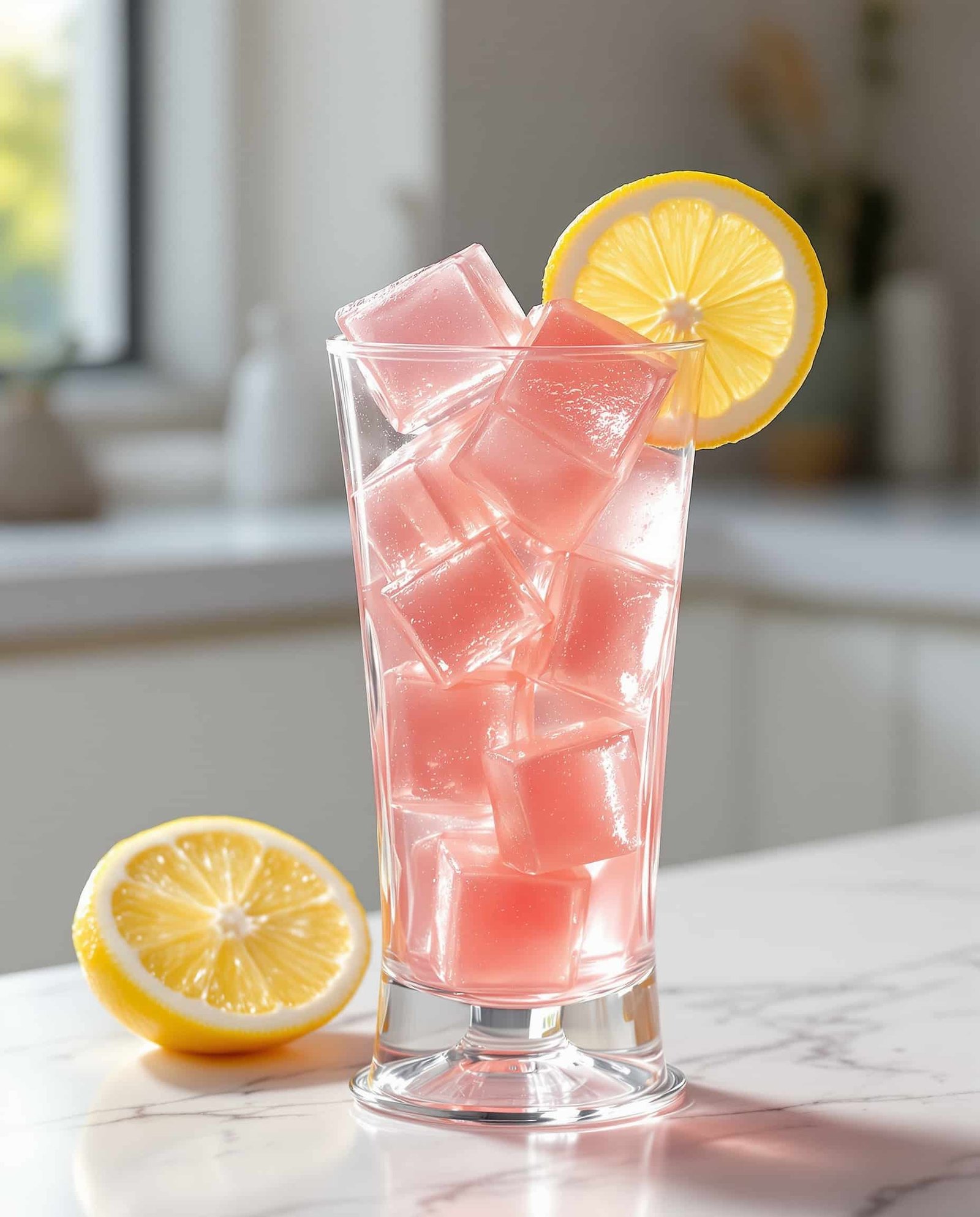 Close-up of jiggly rose-transparent Korean gelatin for weight loss.