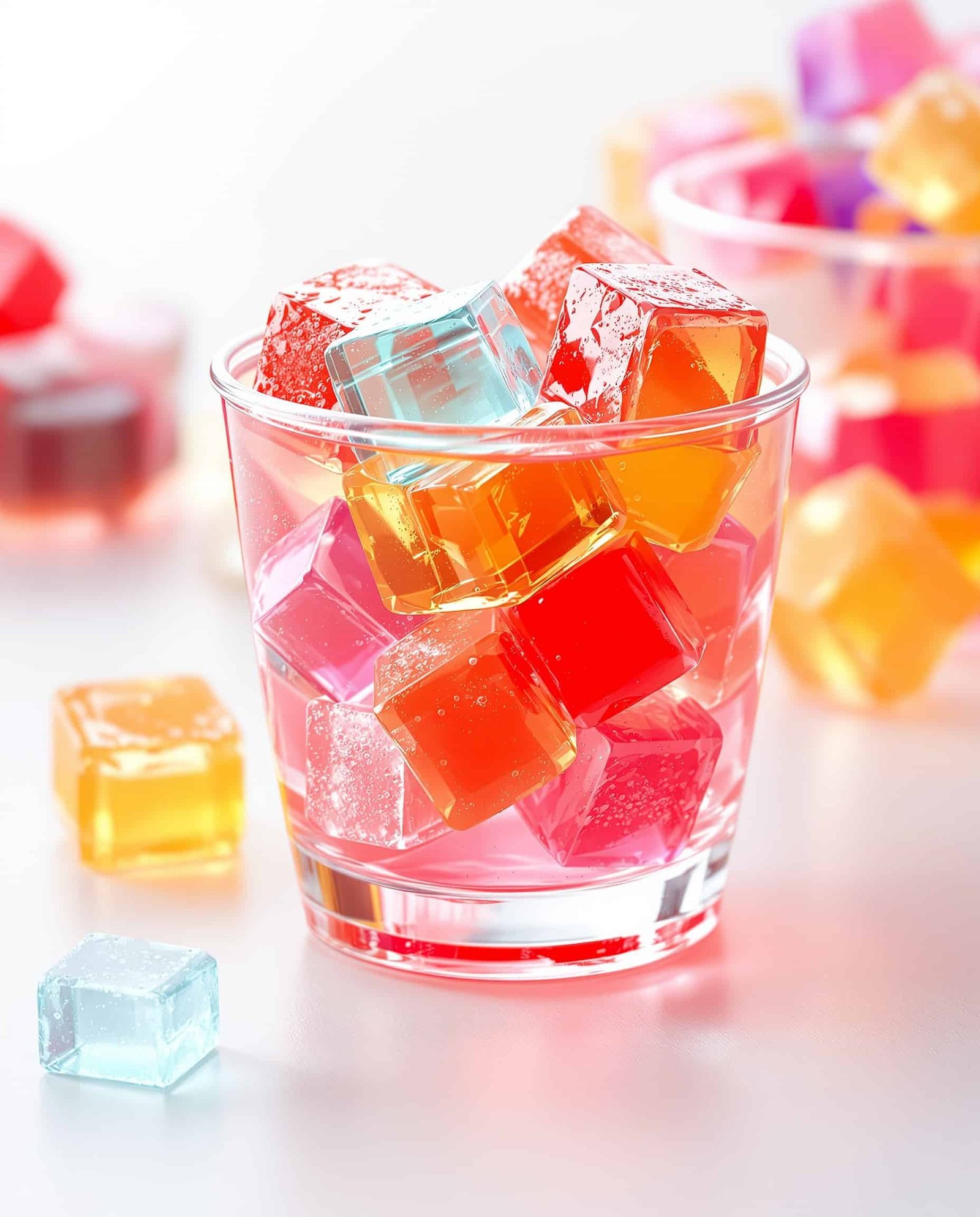 Close-up of rose-transparent Korean jelly snack low calorie recipe.