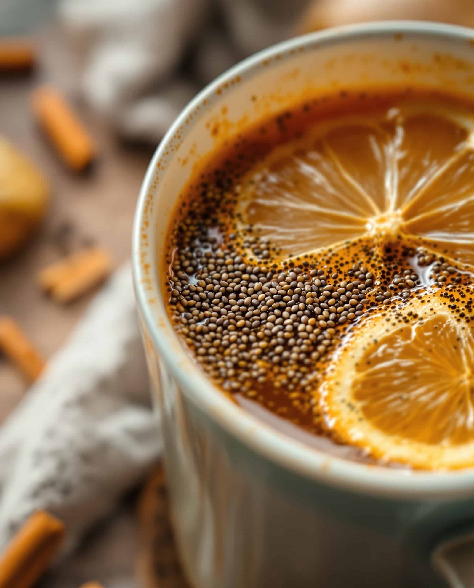 Close-up of ambre-doré natural Ozempic drink ingredients.